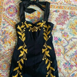 Free People Black and Gold Dress with Silk Bow on Back